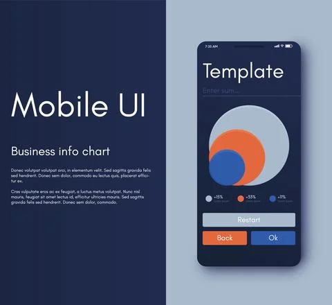 Vector graphics infographics with mobile phone. Template for creating mobile  Illustrazione stock