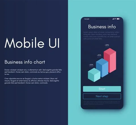 Vector graphics infographics with mobile phone. Template for creating mobile  Illustrazione stock