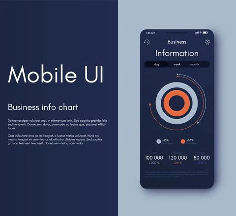 Vector graphics infographics with mobile phone. Template for creating mobile Illustrazione stock