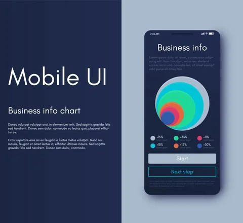 Vector graphics infographics with mobile phone. Template for creating mobile Illustrazione stock