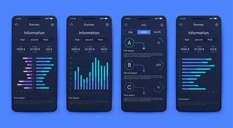 Vector graphics infographics with mobile phone. Template for creating mobil.. Illustrazione stock