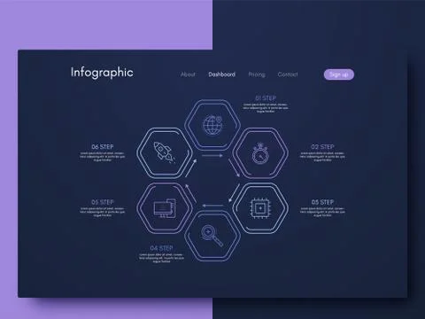 Vector graphics infographics with six options. Template for creating mobile Illustrazione stock