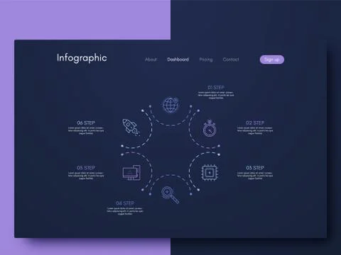 Vector graphics infographics with six options. Template for creating mobile Stock Illustration
