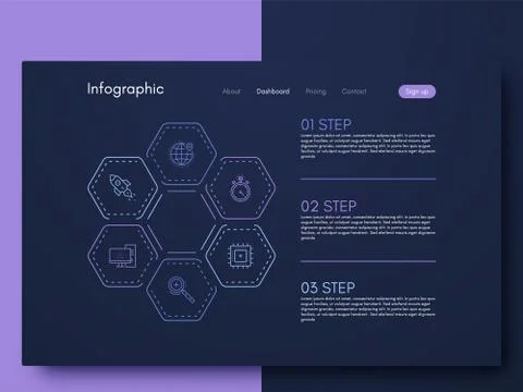 Vector graphics infographics with six options. Template for creating mobile a Illustrazione stock