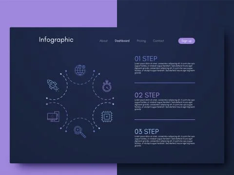 Vector graphics infographics with six options. Template for creating mobile a Illustrazione stock