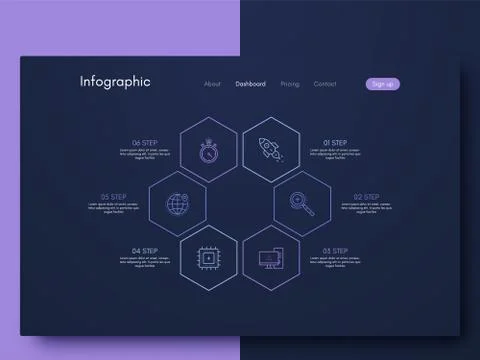 Vector graphics infographics with six options. Template for creating mobile a Illustrazione stock
