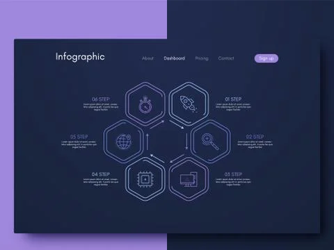 Vector graphics infographics with six options. Template for creating mobile a Stock Illustration