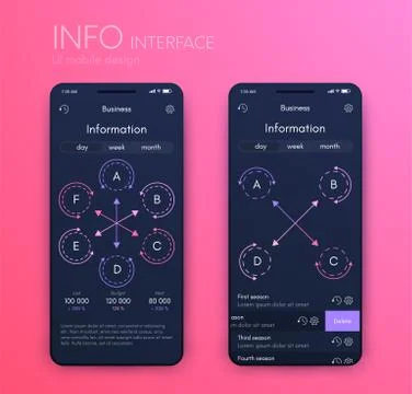 Vector graphics infographics with six options. Template for creating mobile a Illustrazione stock