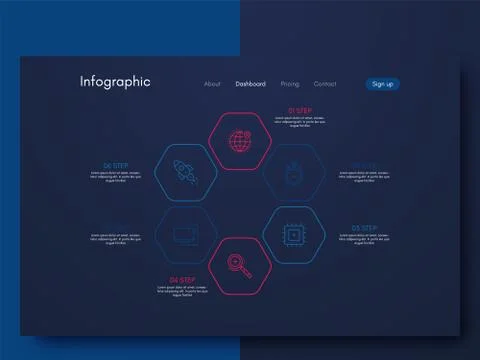 Vector graphics infographics with six options. Template for creating mobile a Illustrazione stock
