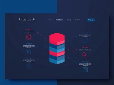 Vector graphics infographics with six options. Template for creating mobile a Illustrazione stock