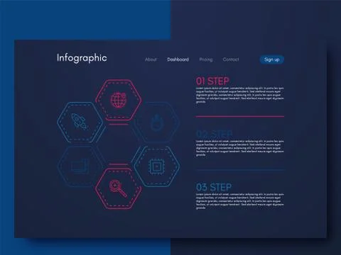 Vector graphics infographics with six options. Template for creating mobile a Illustrazione stock