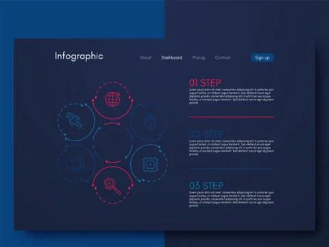 Vector graphics infographics with six options. Template for creating mobile a Illustrazione stock