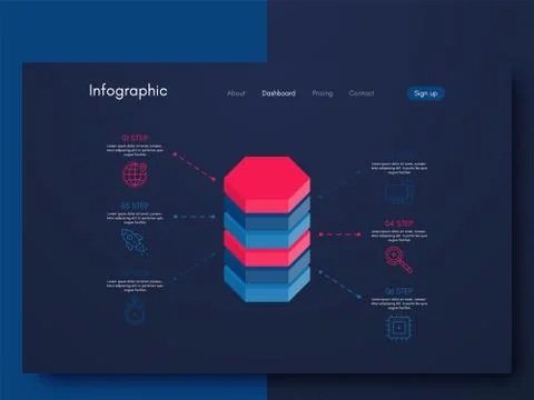 Vector graphics infographics with six options. Template for creating mobile a Illustrazione stock
