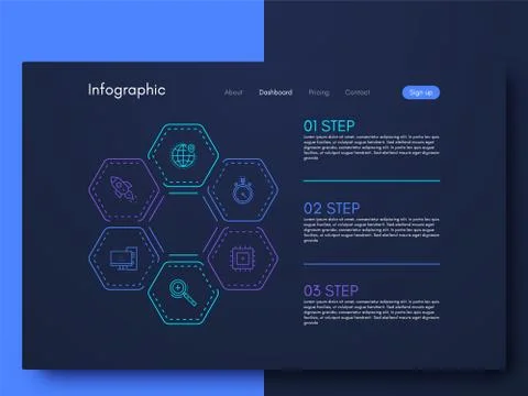Vector graphics infographics with six options. Template for creating mobile a Illustrazione stock