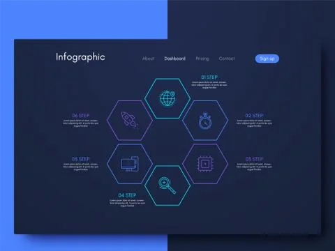 Vector graphics infographics with six options. Template for creating mobile a Illustrazione stock