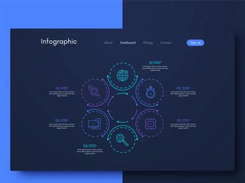 Vector graphics infographics with six options. Template for creating mobile a Illustrazione stock