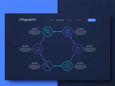 Vector graphics infographics with six options. Template for creating mobile a Stock Illustration