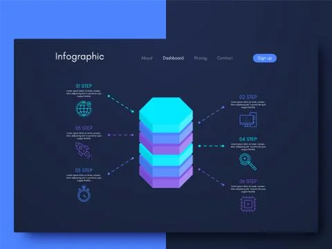 Vector graphics infographics with six options. Template for creating mobile a Illustrazione stock