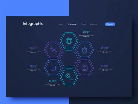 Vector graphics infographics with six options. Template for creating mobile a 스톡 일러스트