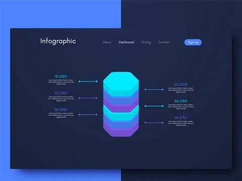 Vector graphics infographics with six options. Template for creating mobile a Illustrazione stock