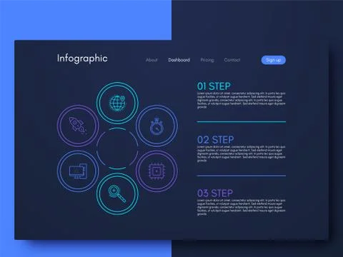 Vector graphics infographics with six options. Template for creating mobile a Illustrazione stock
