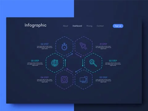 Vector graphics infographics with six options. Template for creating mobile a Illustrazione stock