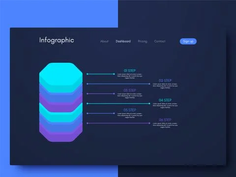 Vector graphics infographics with six options. Template for creating mobile a Illustrazione stock