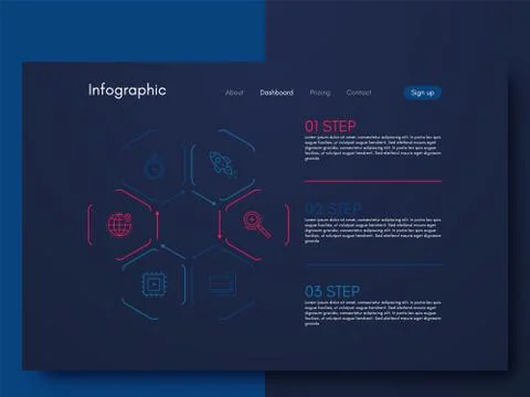 Vector graphics infographics with six options. Template for creating mobile a Illustrazione stock