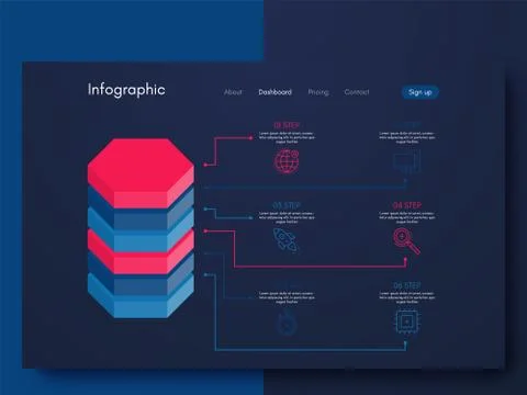 Vector graphics infographics with six options. Template for creating mobile a Illustrazione stock