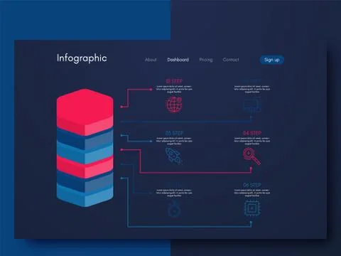 Vector graphics infographics with six options. Template for creating mobile a Illustrazione stock