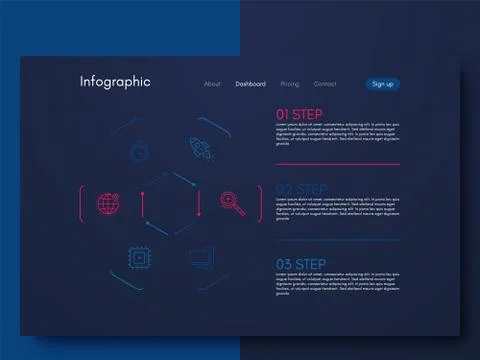 Vector graphics infographics with six options. Template for creating mobile a Illustrazione stock