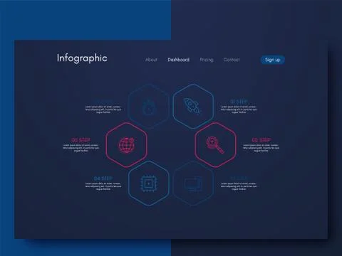 Vector graphics infographics with six options. Template for creating mobile a Illustrazione stock