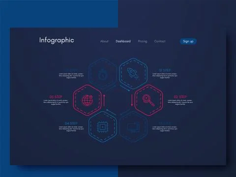 Vector graphics infographics with six options. Template for creating mobile a Illustrazione stock