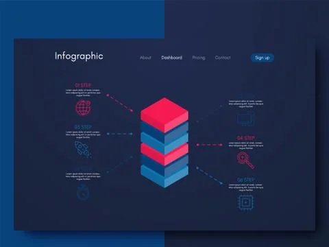 Vector graphics infographics with six options. Template for creating mobile a Illustrazione stock