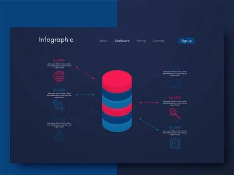 Vector graphics infographics with six options. Template for creating mobile a Illustrazione stock