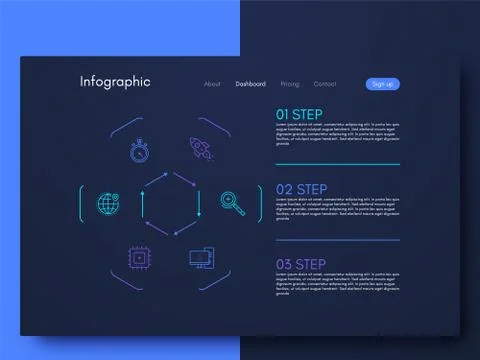 Vector graphics infographics with six options. Template for creating mobile a Illustrazione stock