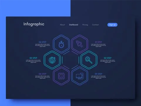 Vector graphics infographics with six options. Template for creating mobile a Illustrazione stock