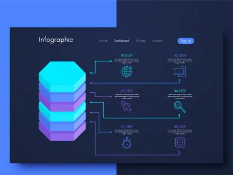 Vector graphics infographics with six options. Template for creating mobile a Illustrazione stock