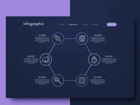 Vector graphics infographics with six options. Template for creating mobile a Stock Illustration
