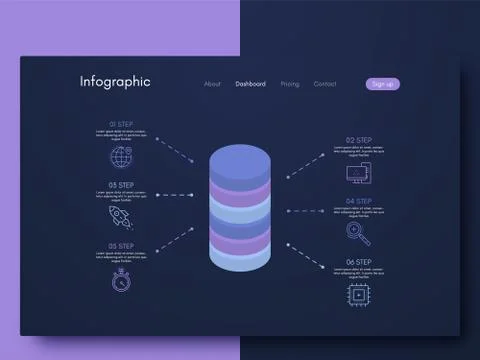 Vector graphics infographics with six options. Template for creating mobile a Stock Illustration