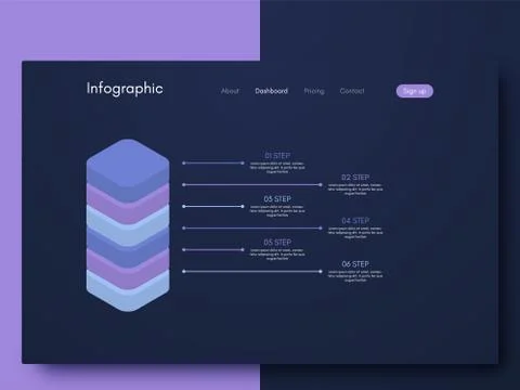 Vector graphics infographics with six options. Template for creating mobile a Stock Illustration