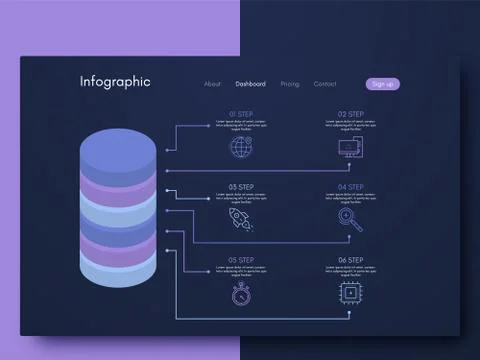 Vector graphics infographics with six options. Template for creating mobile a Illustrazione stock