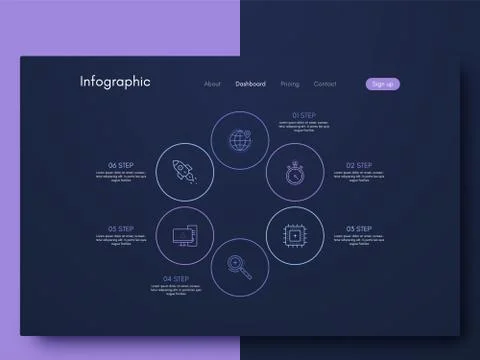 Vector graphics infographics with six options. Template for creating mobile a Illustrazione stock