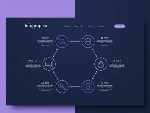 Vector graphics infographics with six options. Template for creating mobile a Stockillustratie
