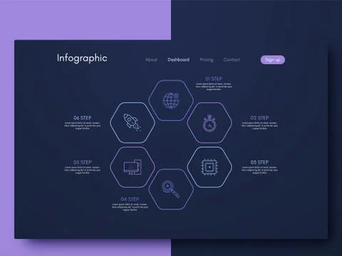 Vector graphics infographics with six options. Template for creating mobile a Stockillustratie