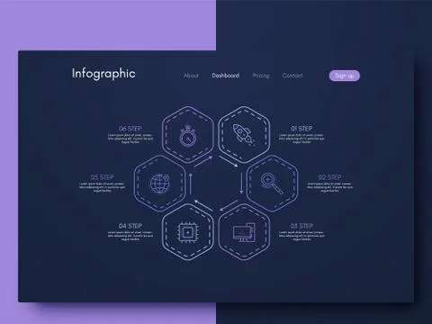 Vector graphics infographics with six options. Template for creating mobile a Illustrazione stock