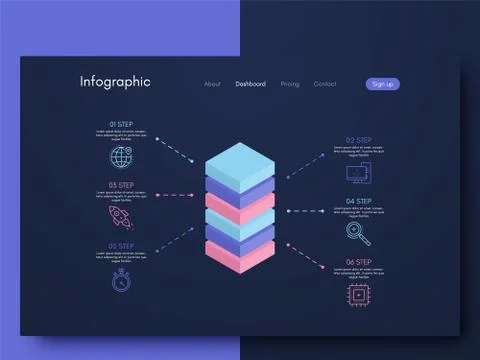 Vector graphics infographics with six options. Template for creating mobile a Illustrazione stock