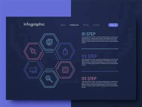 Vector graphics infographics with six options. Template for creating mobile a Illustrazione stock