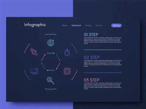 Vector graphics infographics with six options. Template for creating mobile a Illustrazione stock