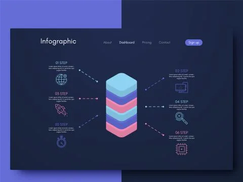 Vector graphics infographics with six options. Template for creating mobile a Stock Illustration
